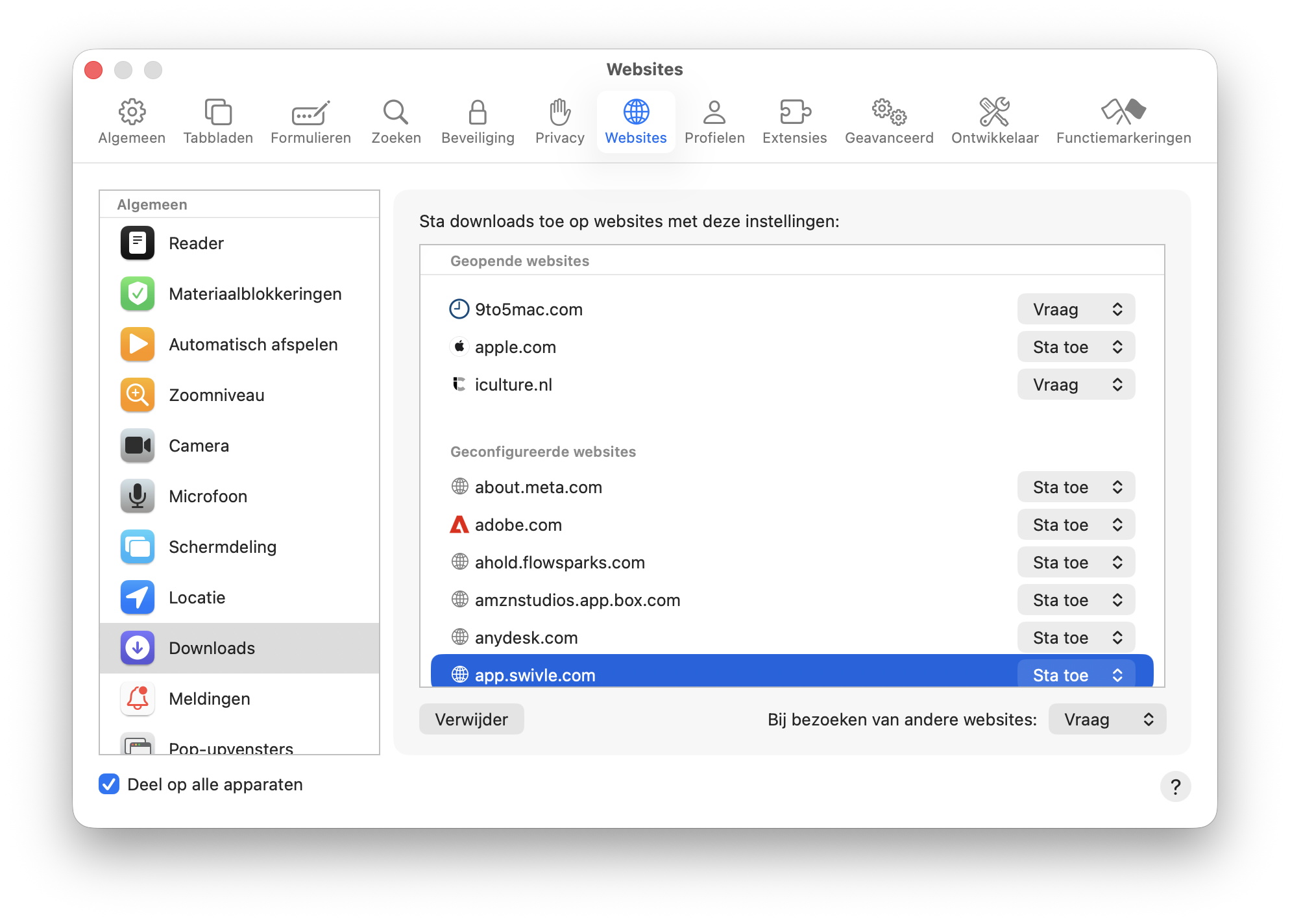 Downloads toestaan Safari
