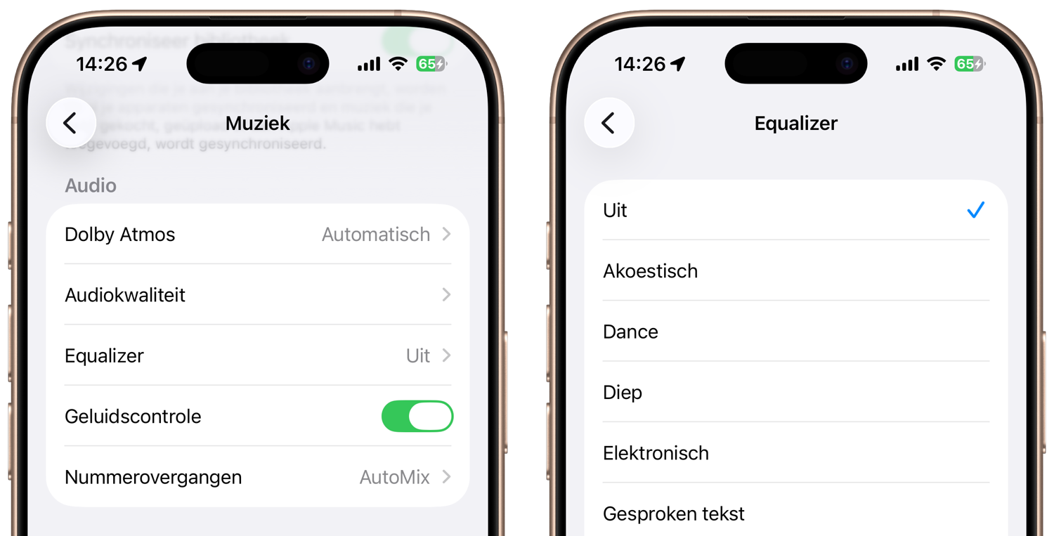 Equalizer instellen voor Muziek-app op iPhone