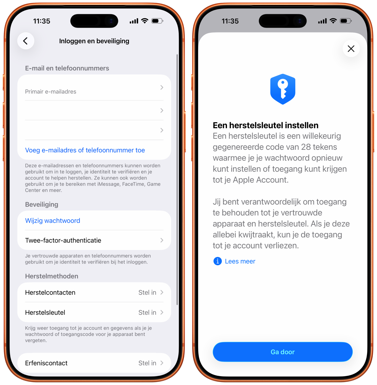 Herstelsleutel instellen
