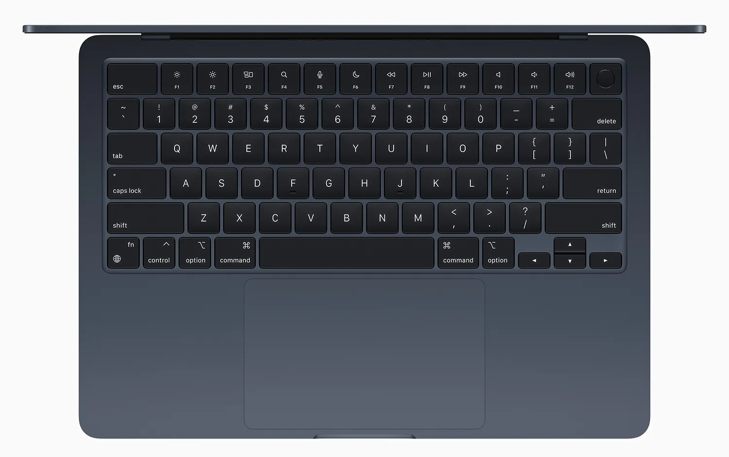 MacBook Air M3 2024 bovenaanzicht in Middernacht