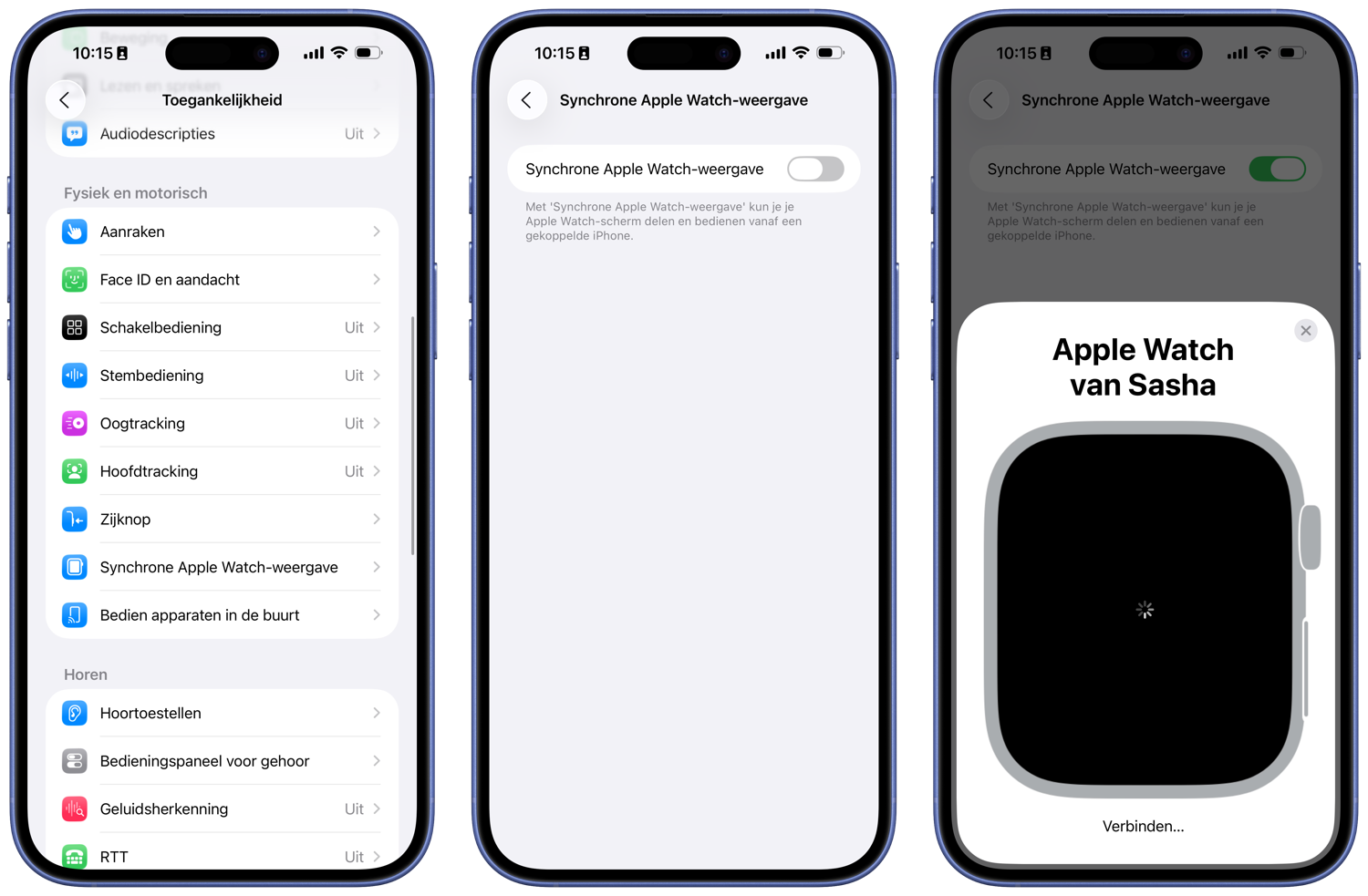 Synchrone weergave Apple Watch