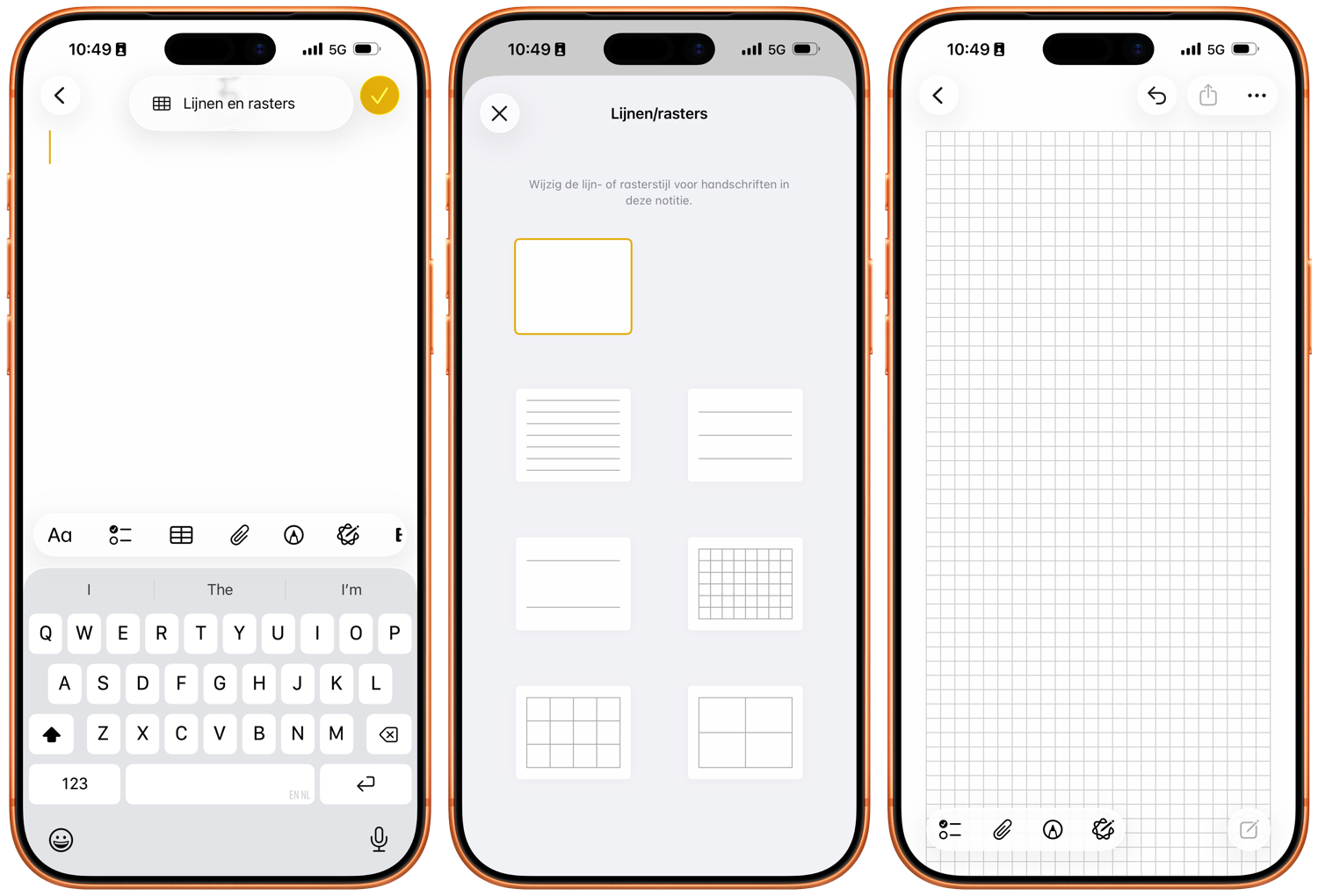 Ruitjespapier instellen Notities