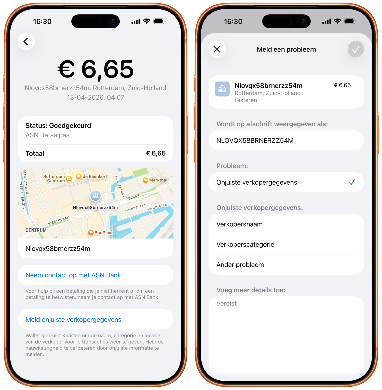 Probleem met transactie melden