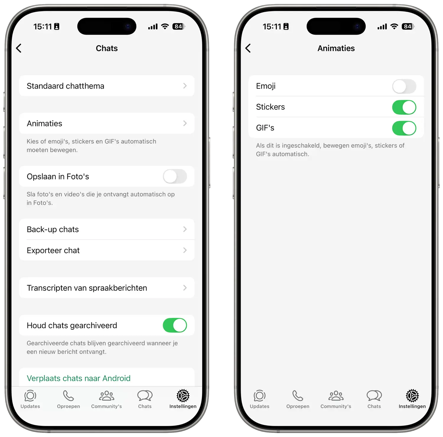 WhatsApp geanimeerde emoji uitschakelen
