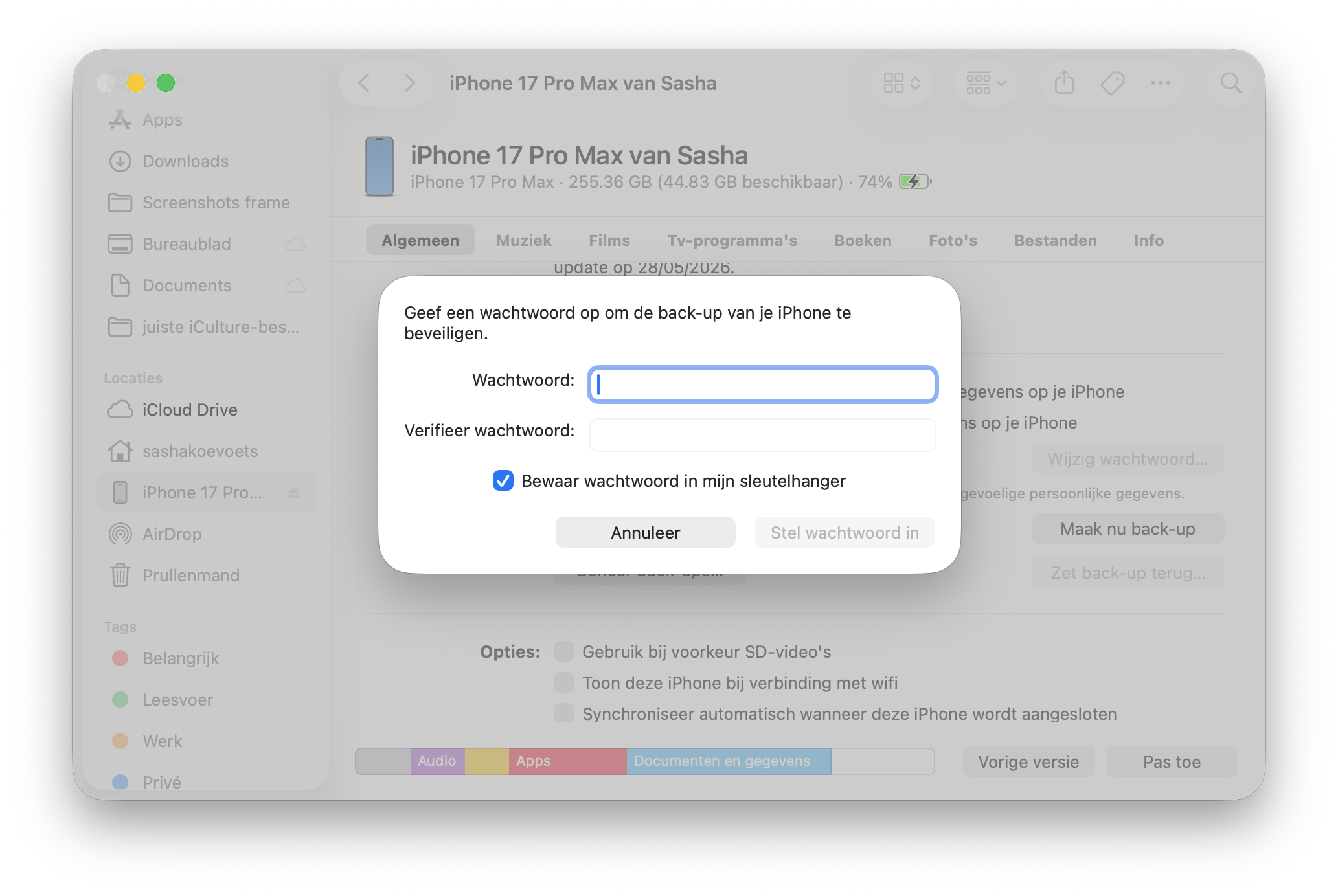 Versleutelde backup Finder