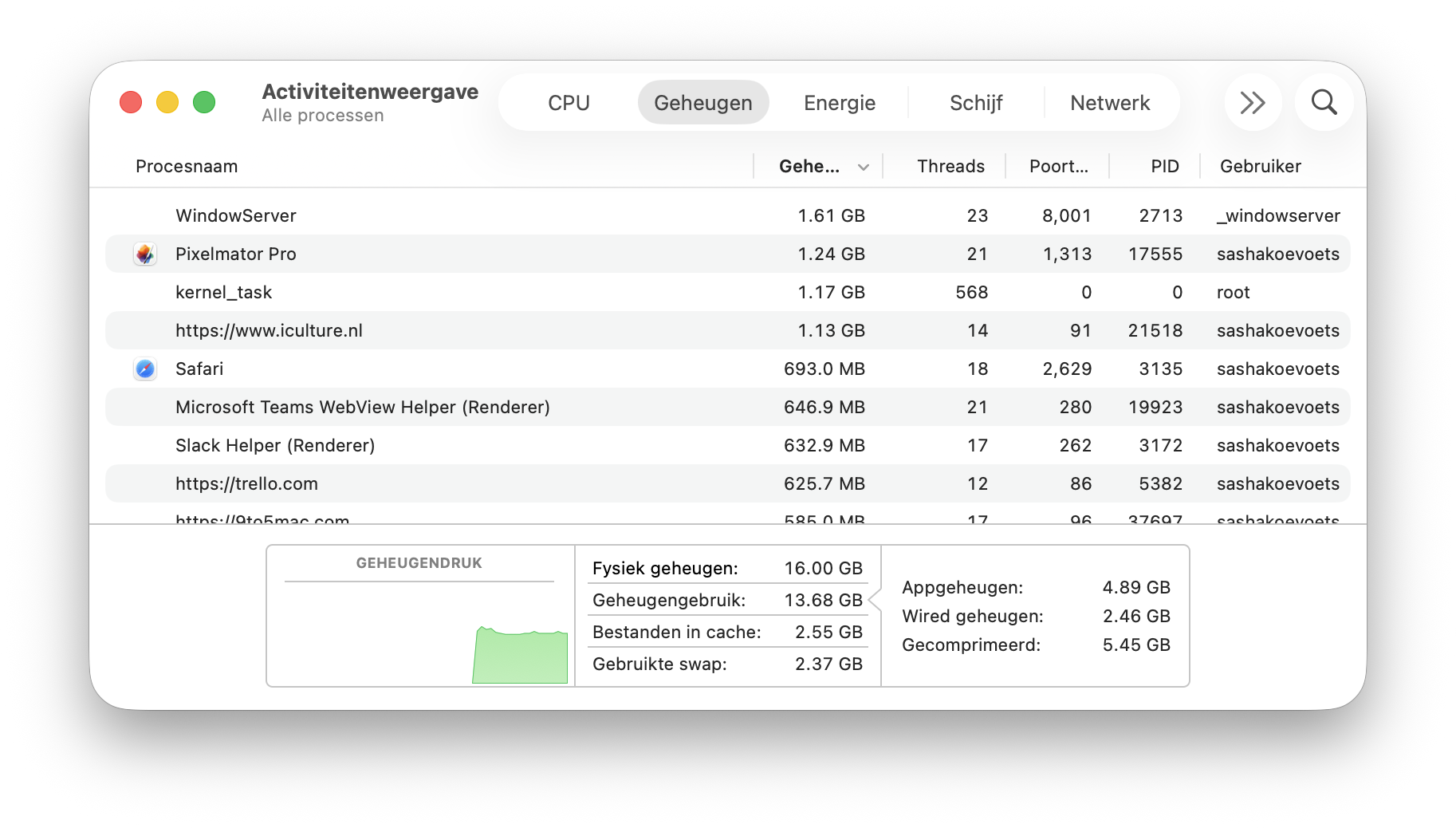 Geheugendruk macOS