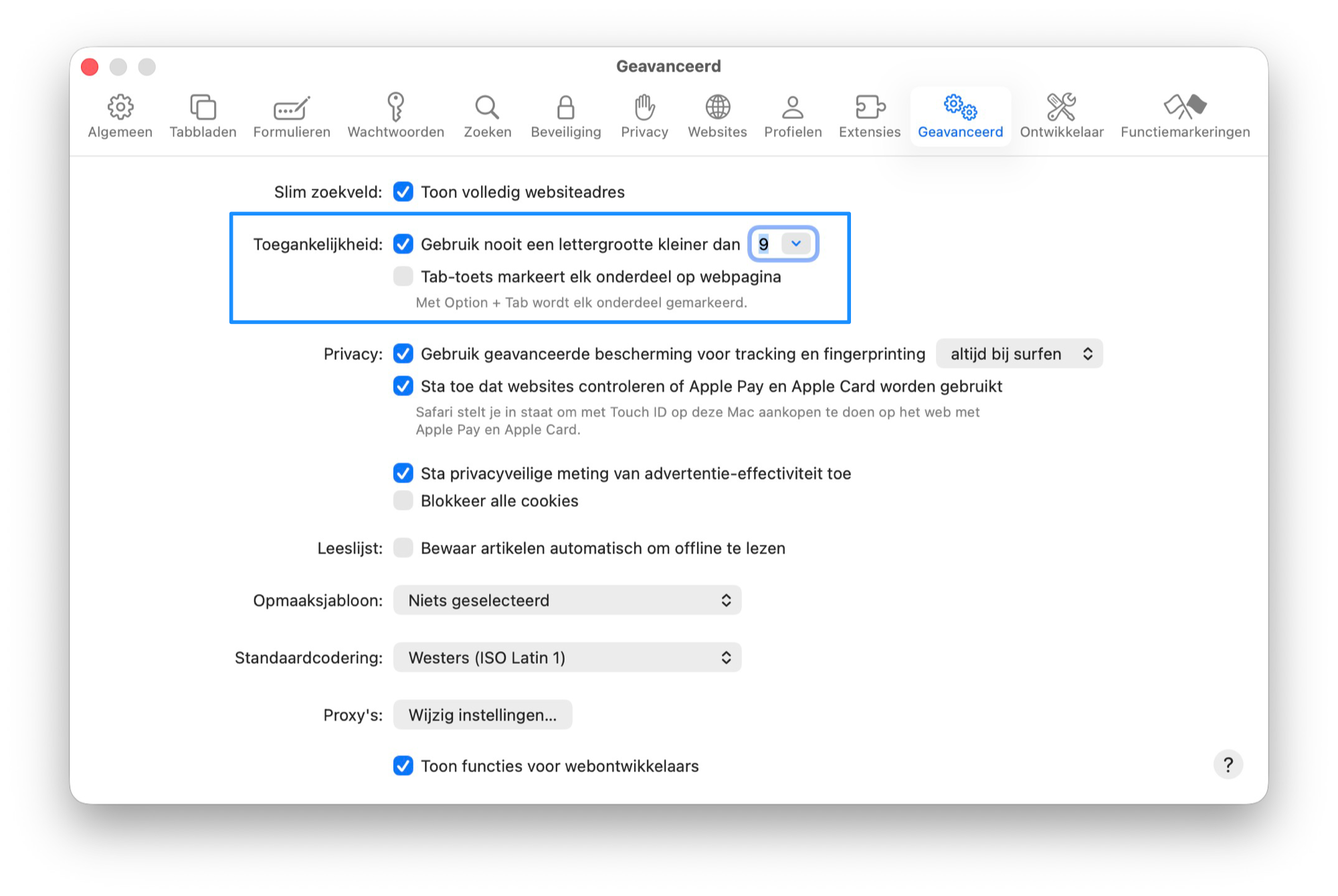 Altijd minimale lettergrootte gebruiken in Safari voor Mac