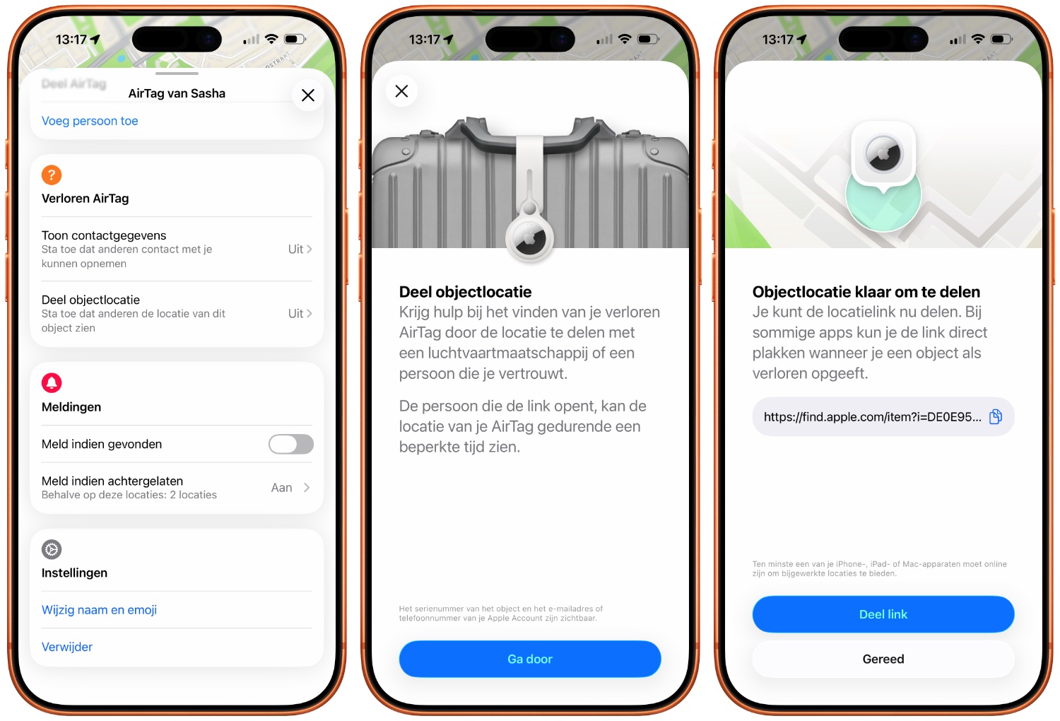 Objectlocatie delen AirTag