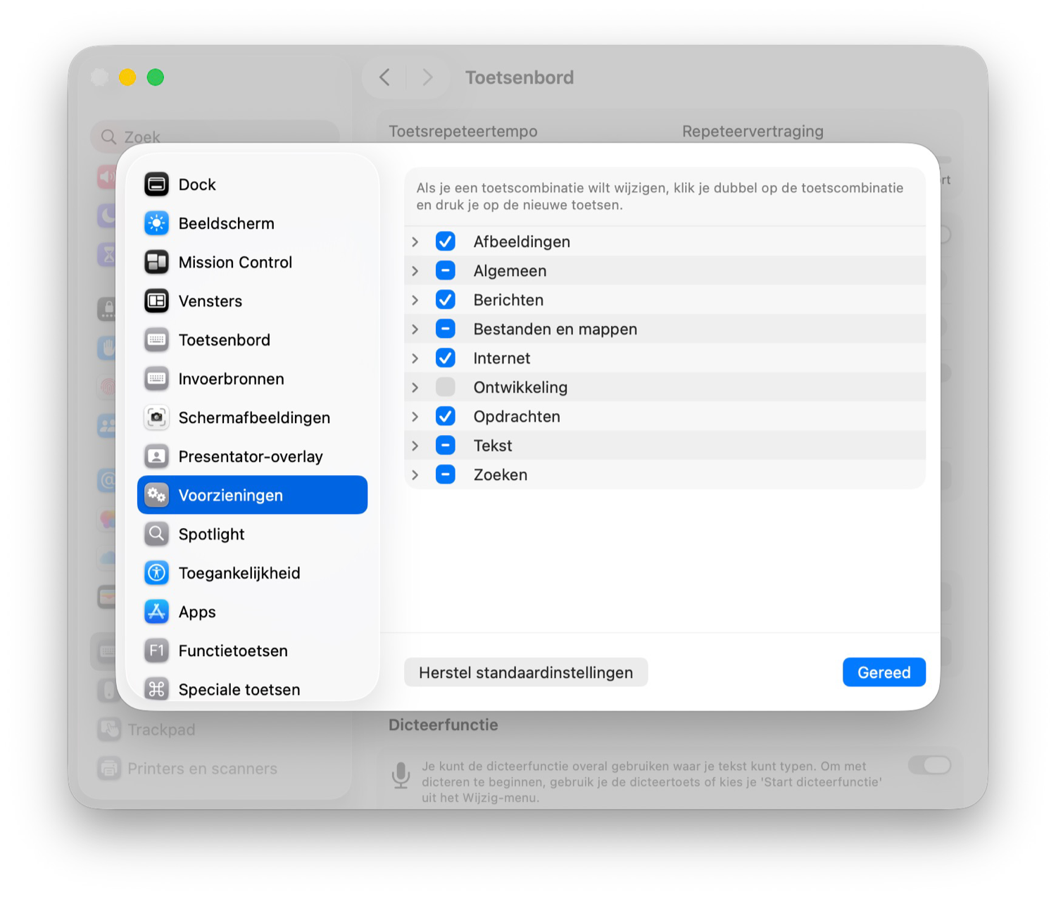 Toetscombinaties instellen Mac