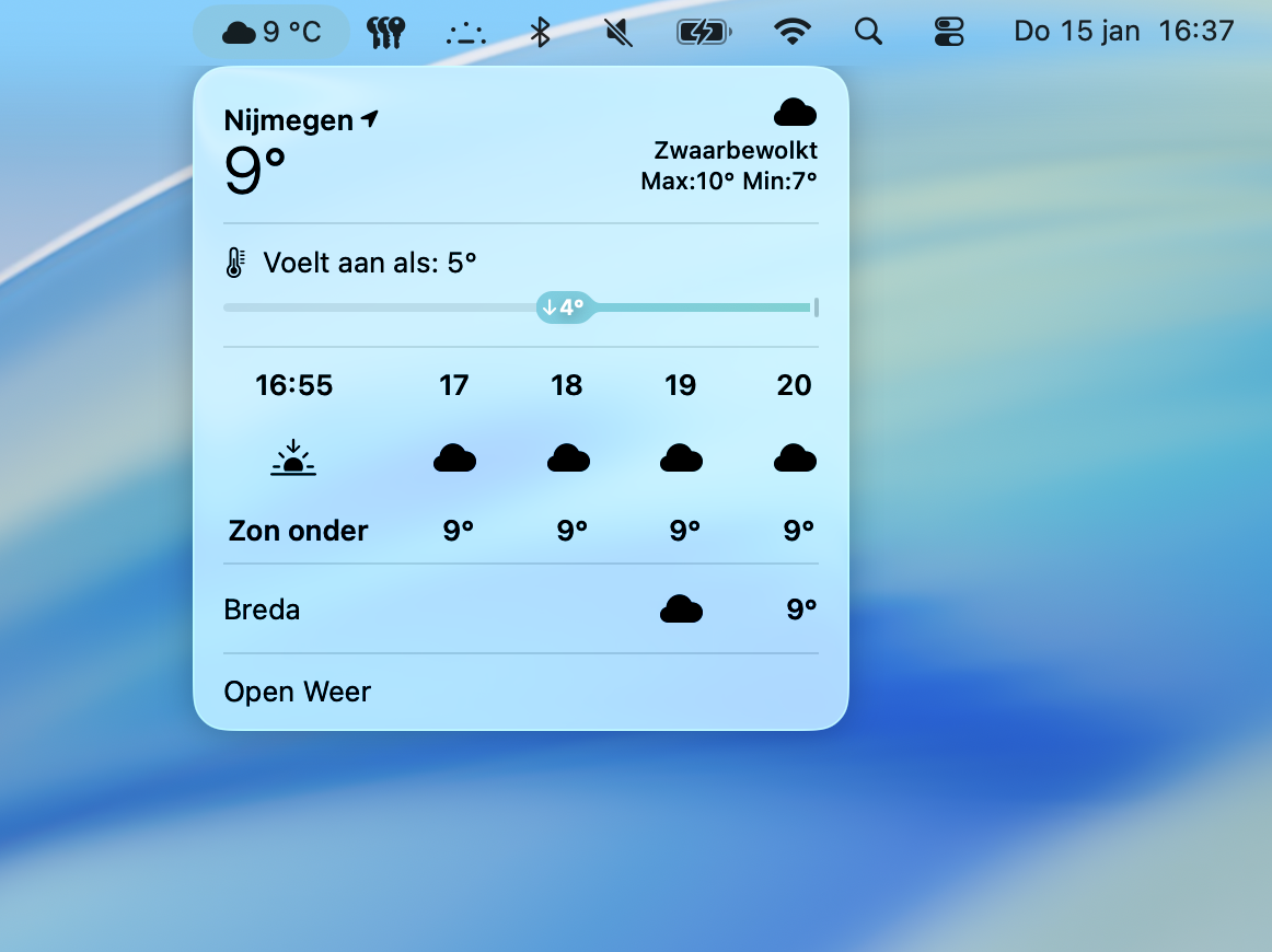 Weer in menubalk widget