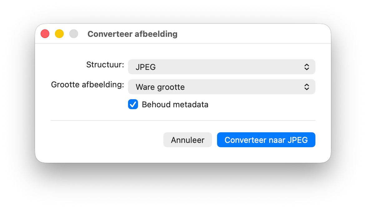 Afbeelding converteren met Snelle taken op de Mac