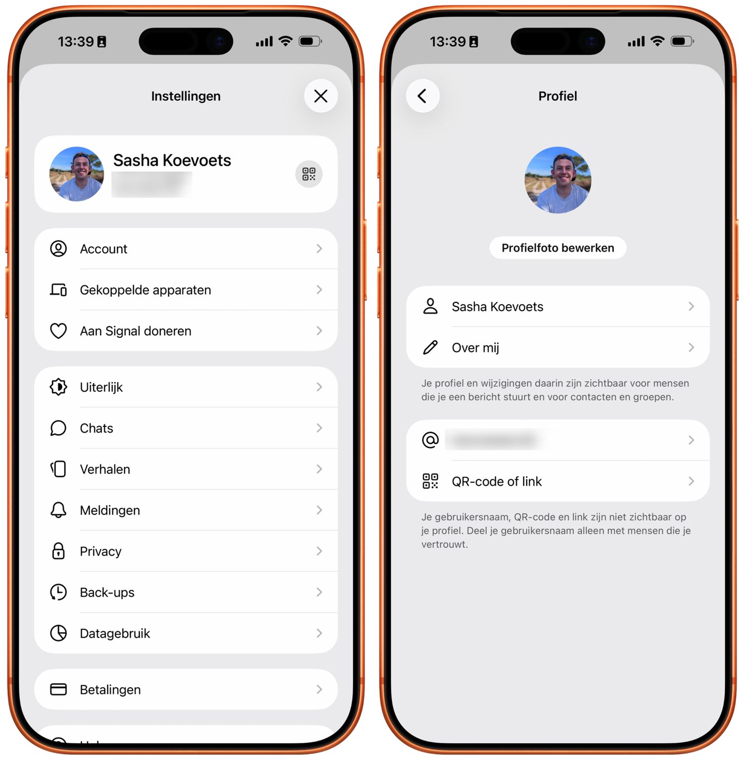 Gebruikersnaam instellen Signal