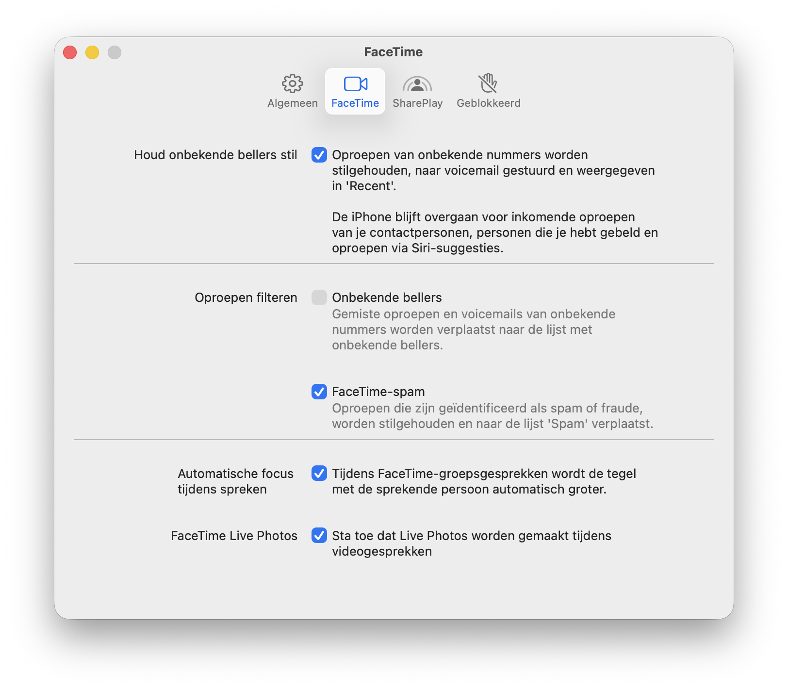 Live Foto's FaceTime Mac