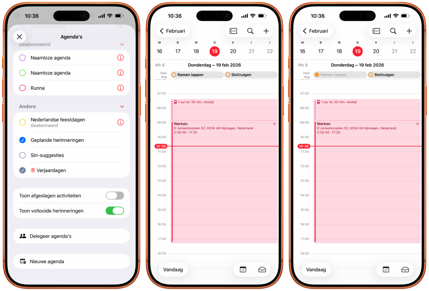 Herinneringen in Agenda bekijken