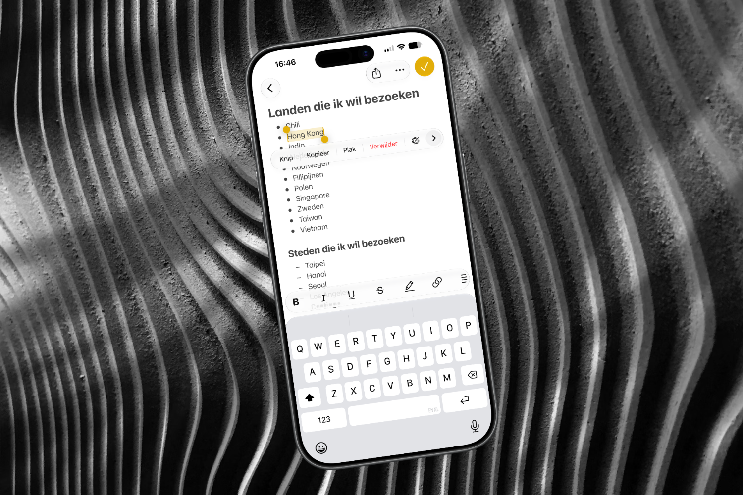 Kopieren en plakken menu op iPhone