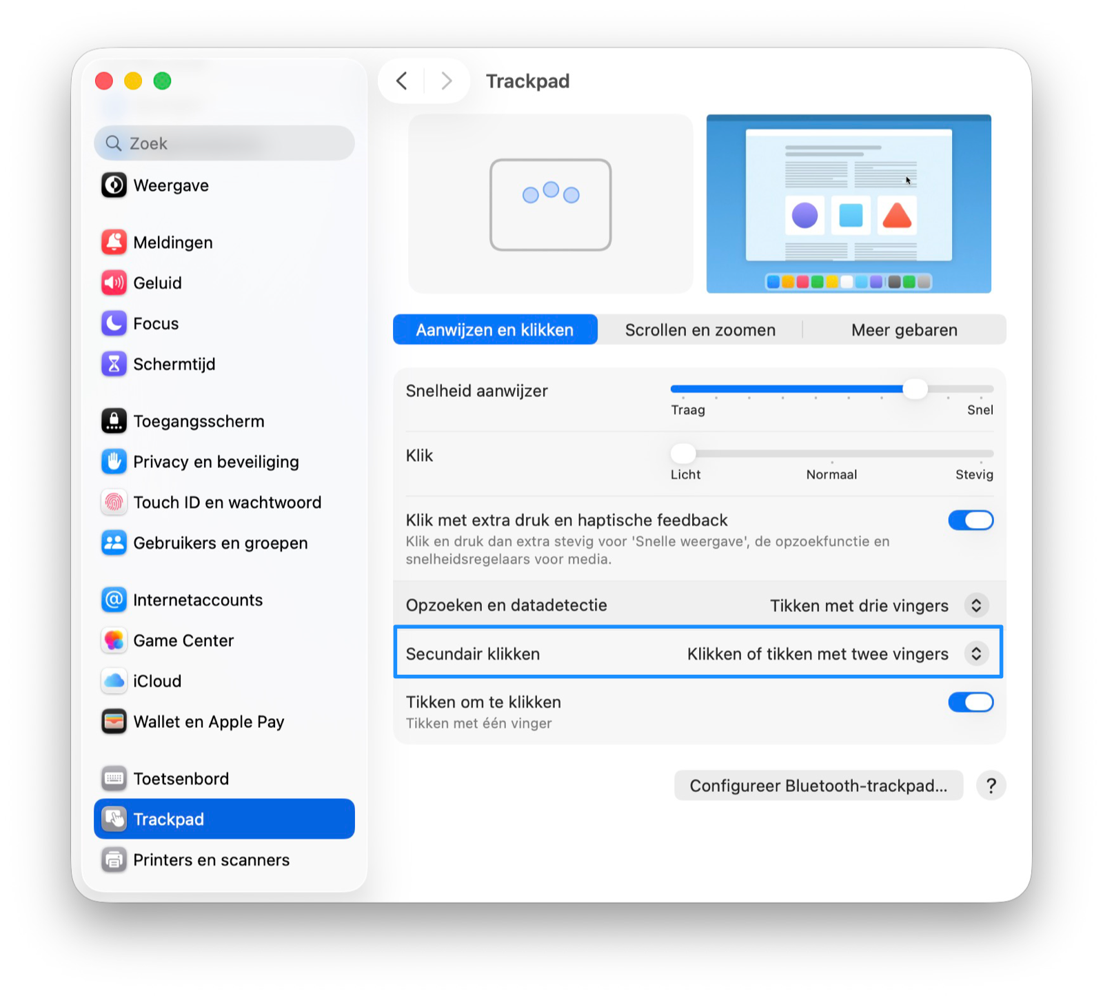 Secundair klikken instellen Mac trackpad