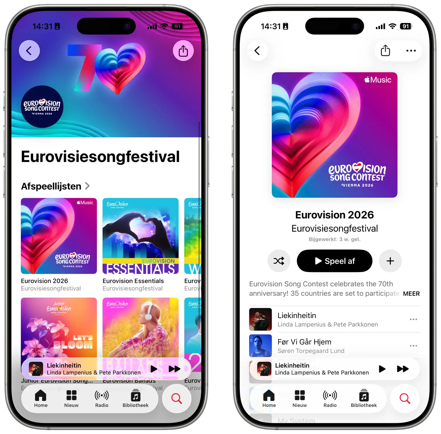 Eurovisiesongfestival 2026 op Apple Music