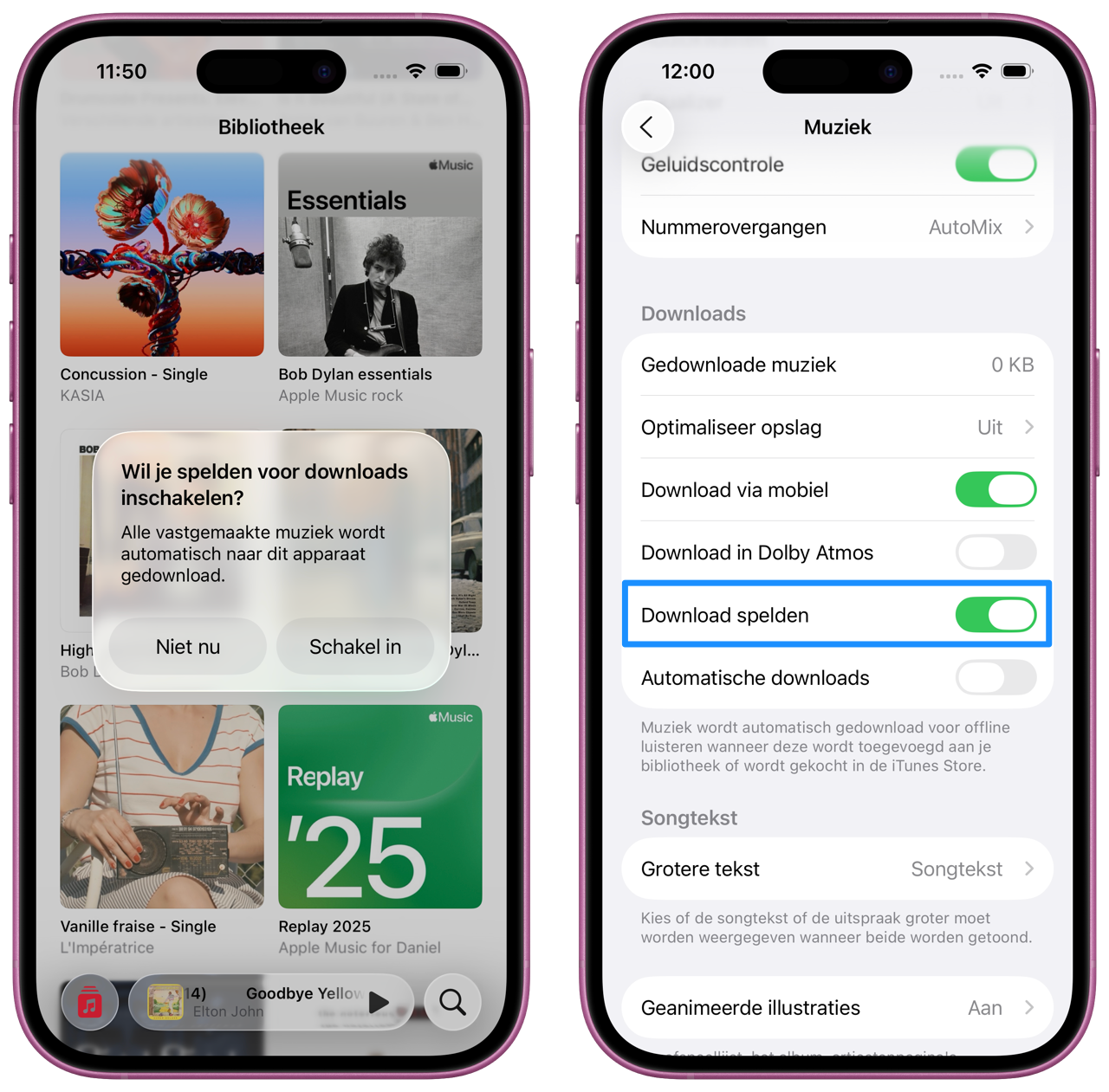 Automatisch spelden downloaden in Muziek-app