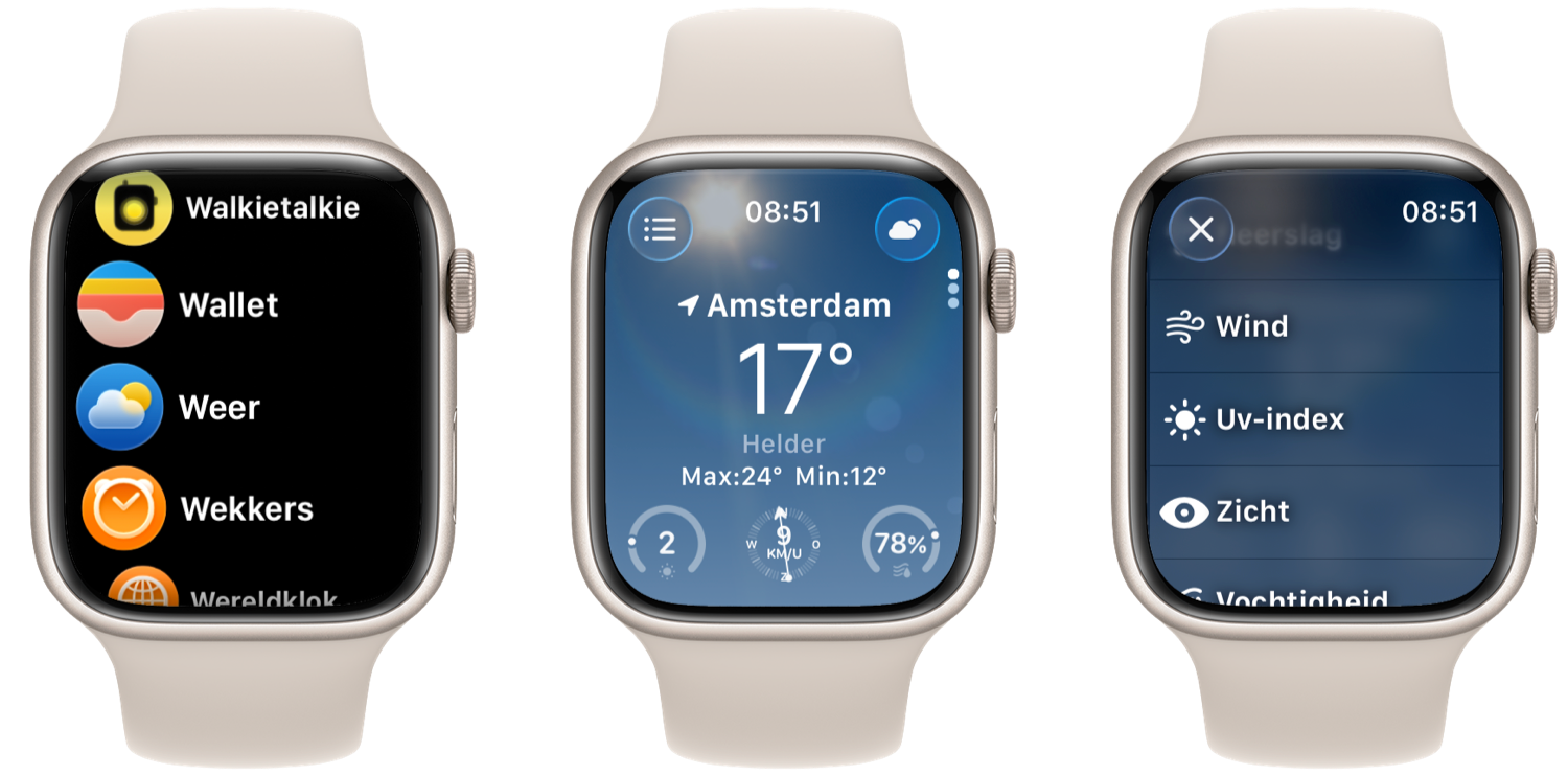 Weer-app met UV-index op de Apple Watch