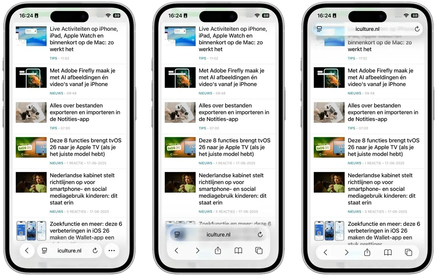 iOS 26 Safari lay-outs
