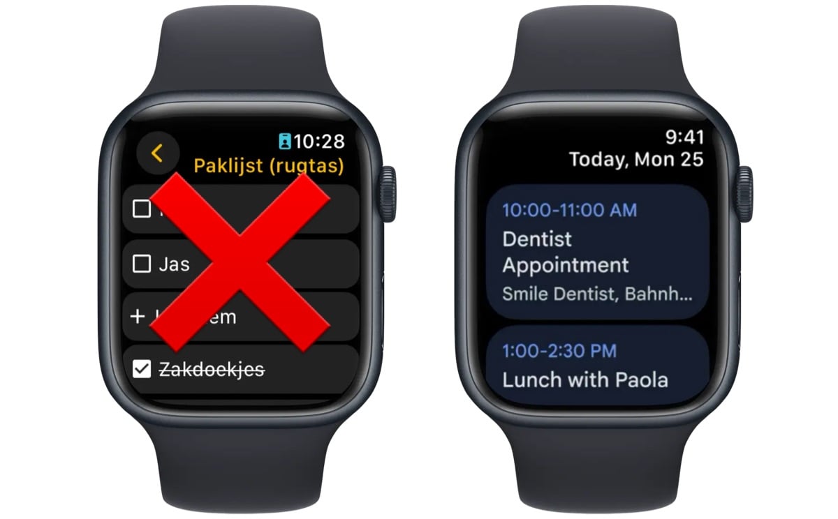 Google Keep en Google Agenda op Apple Watch