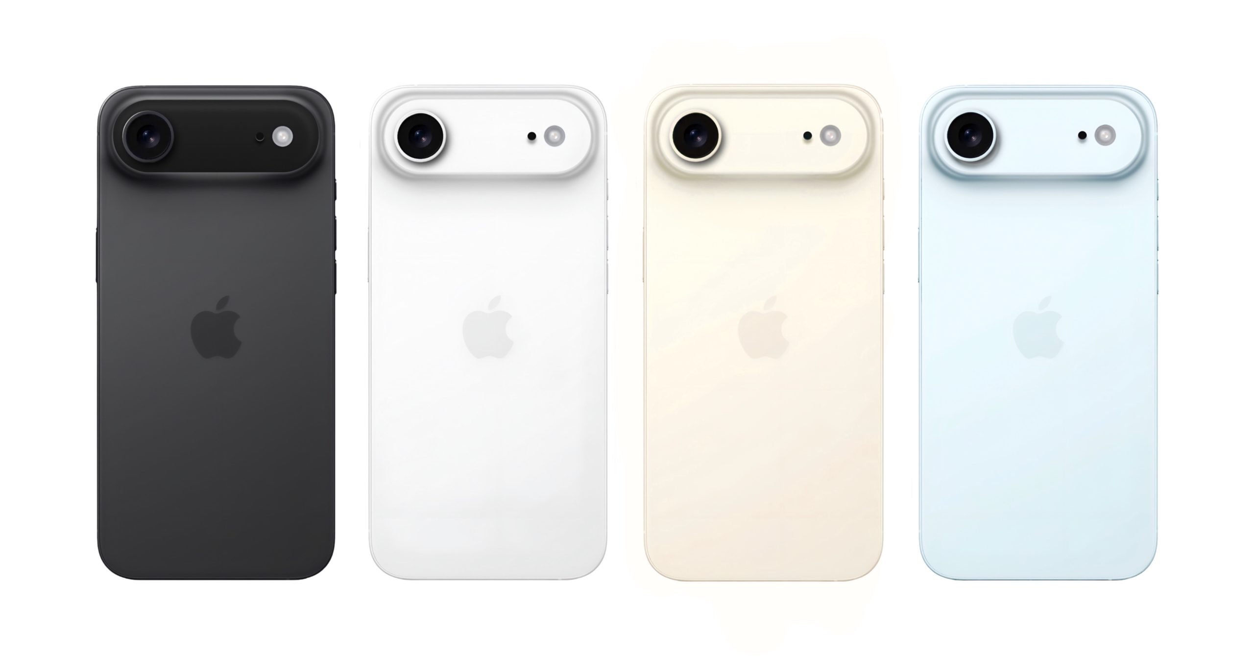 iPhone 17 Air modellen in zwart, wit, goud en blauw