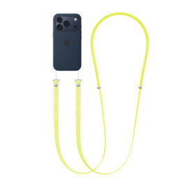 Neongeel Crossbodykoord aan donkerblauwe iPhone-case