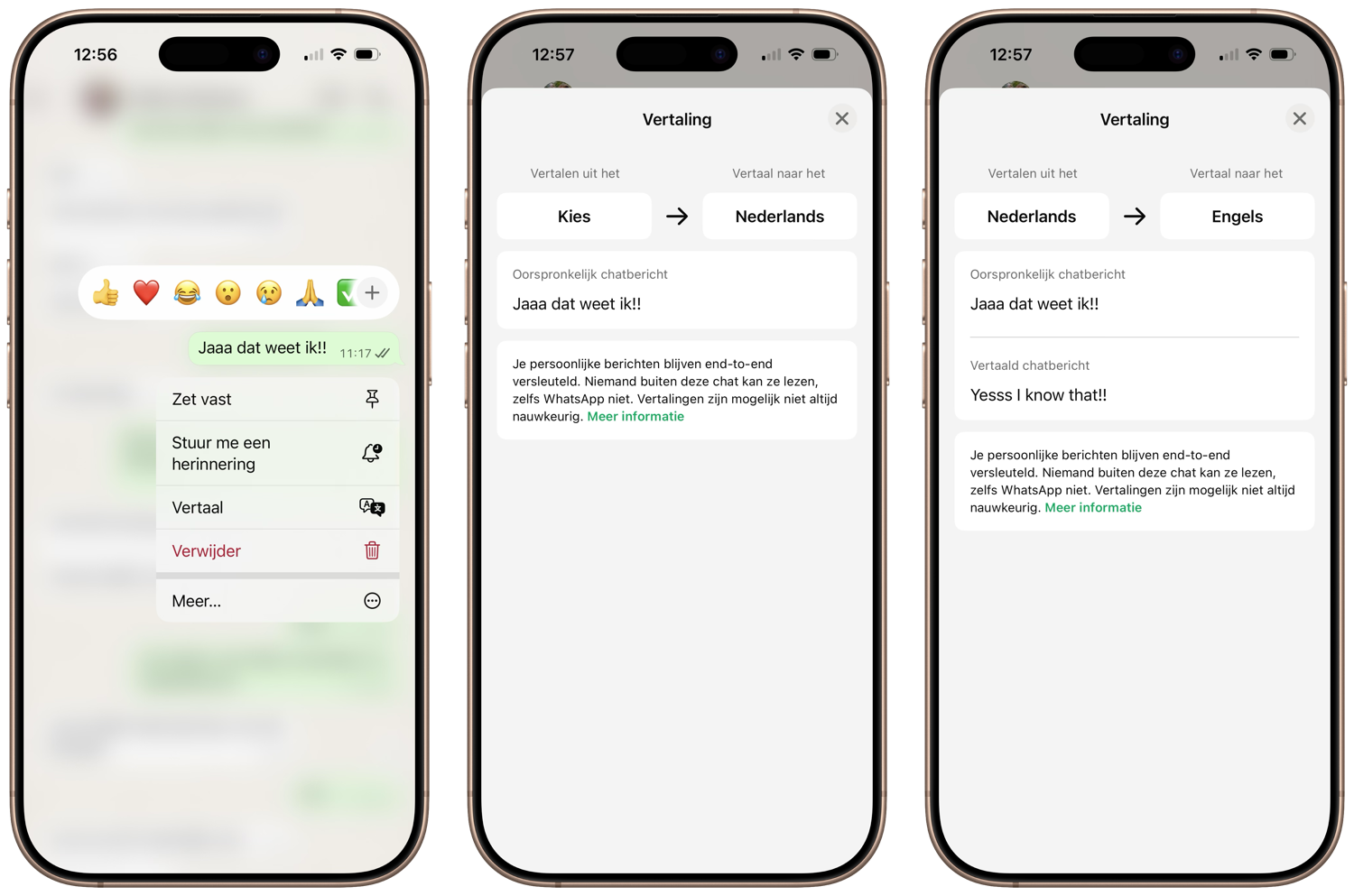 WhatsApp vertalen resultaat
