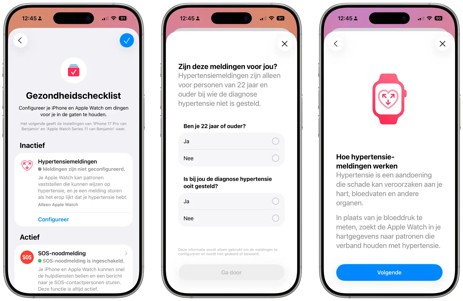 Meldingen voor hoge bloeddruk op Apple Watch instellen