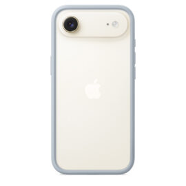 lichtblauwe iPhone Air Bumper op een gouden iPhone Air
