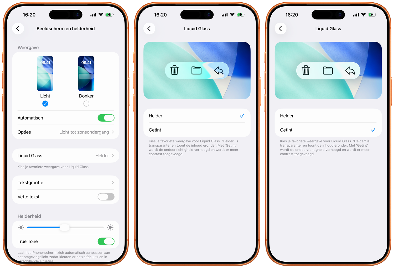 Liquid Glass instellen