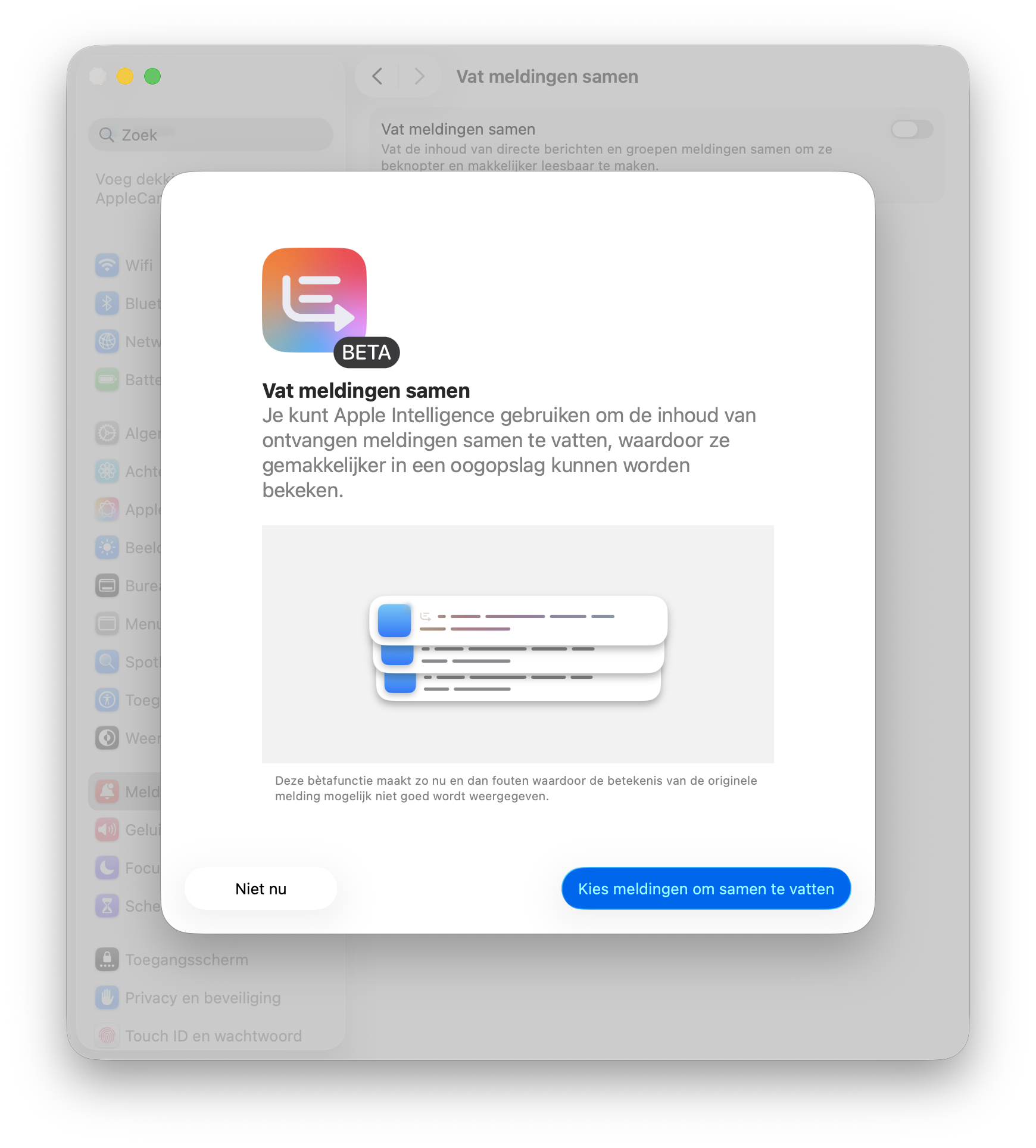Apple Intelligence meldingen samenvatten macOS