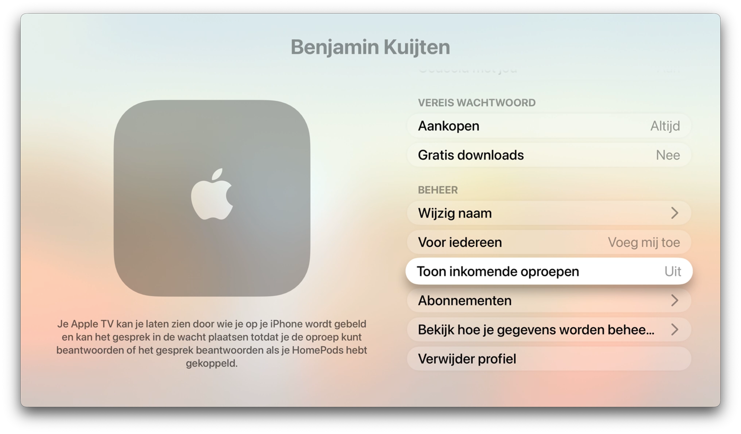 Inkomende oproepen op Apple TV instellen