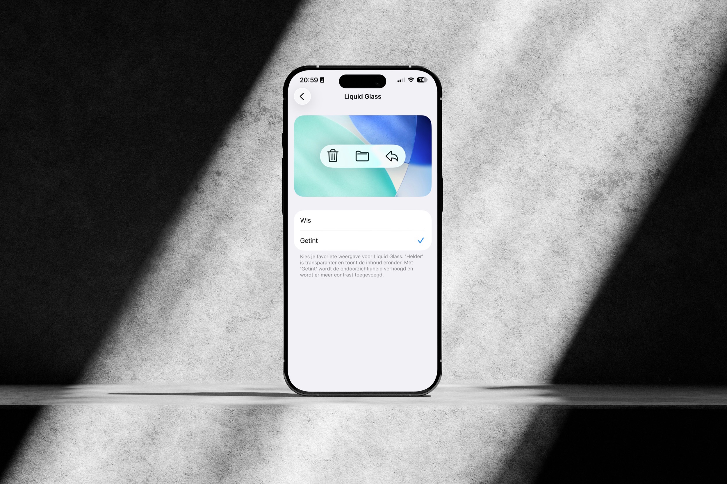 Liquid Glass instelling in iOS 26.1
