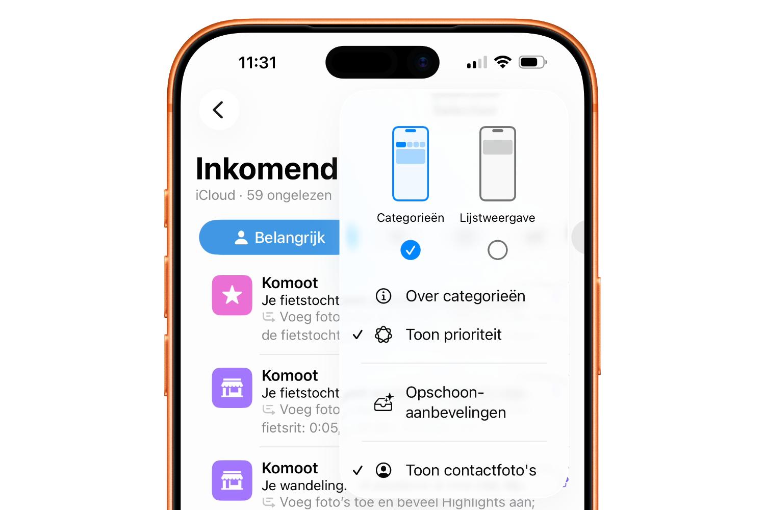Mailcategorieën iOS 26