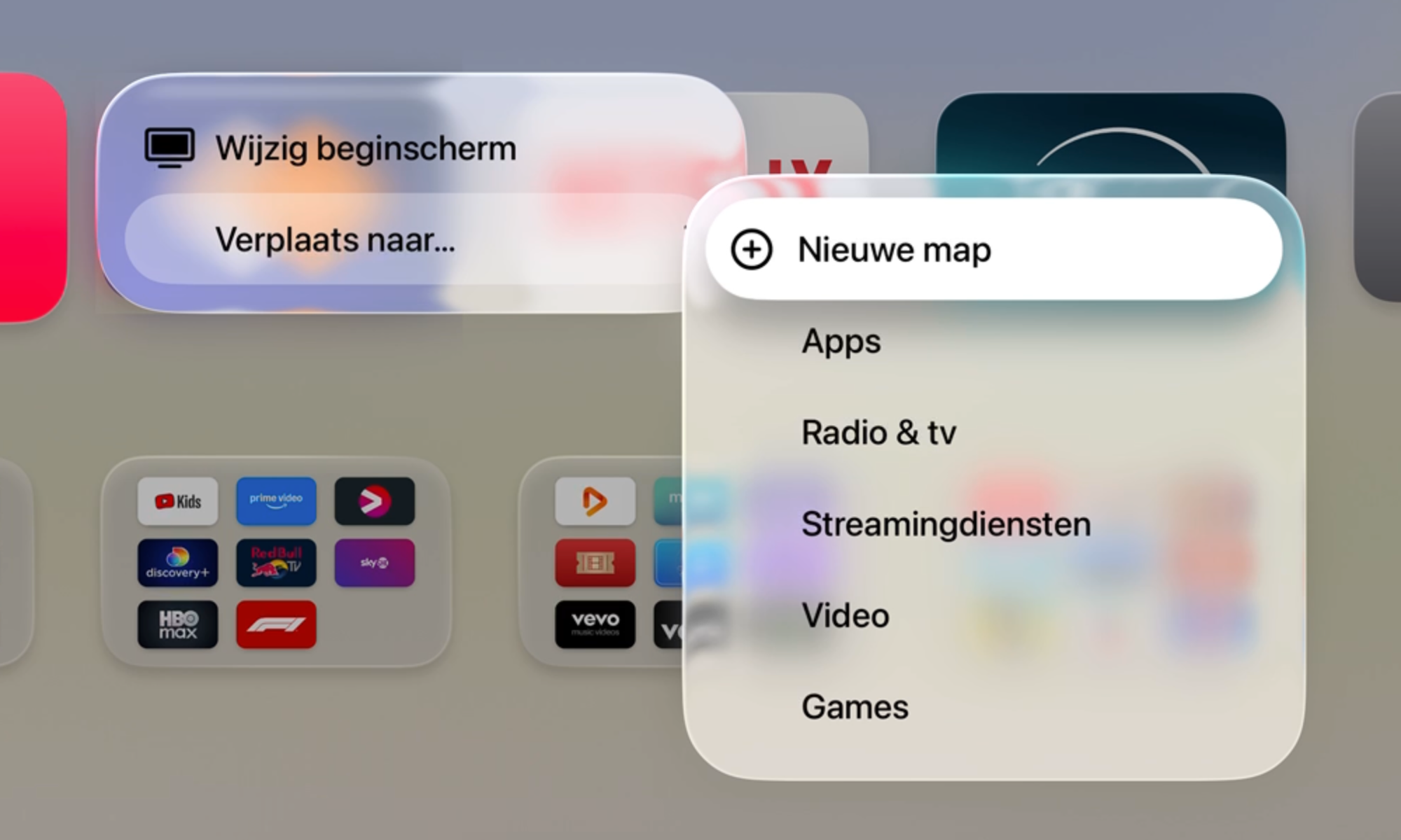 Apple TV-apps verplaatsen via een menu