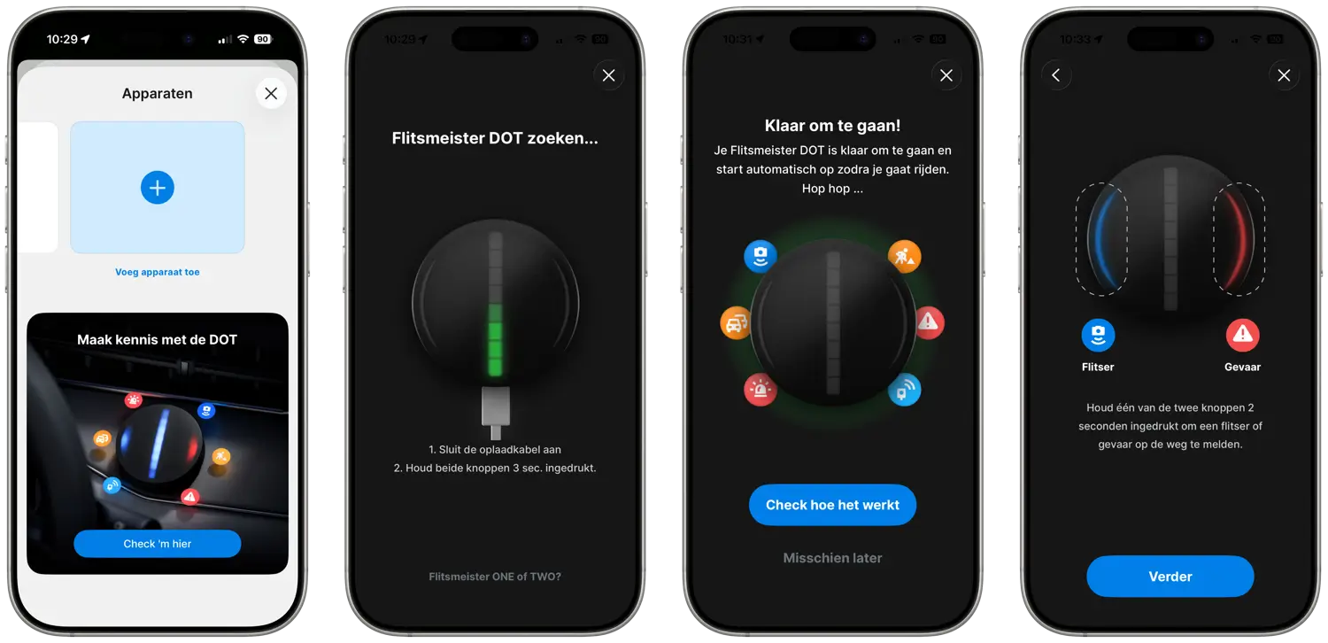 Flitsmeister DOT instellen en koppelen