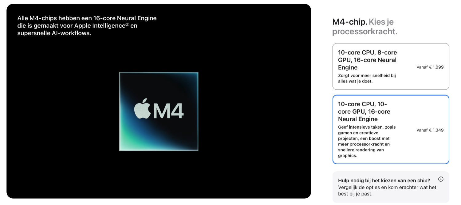 MacBook Air samenstellen bij Apple: chip kiezen