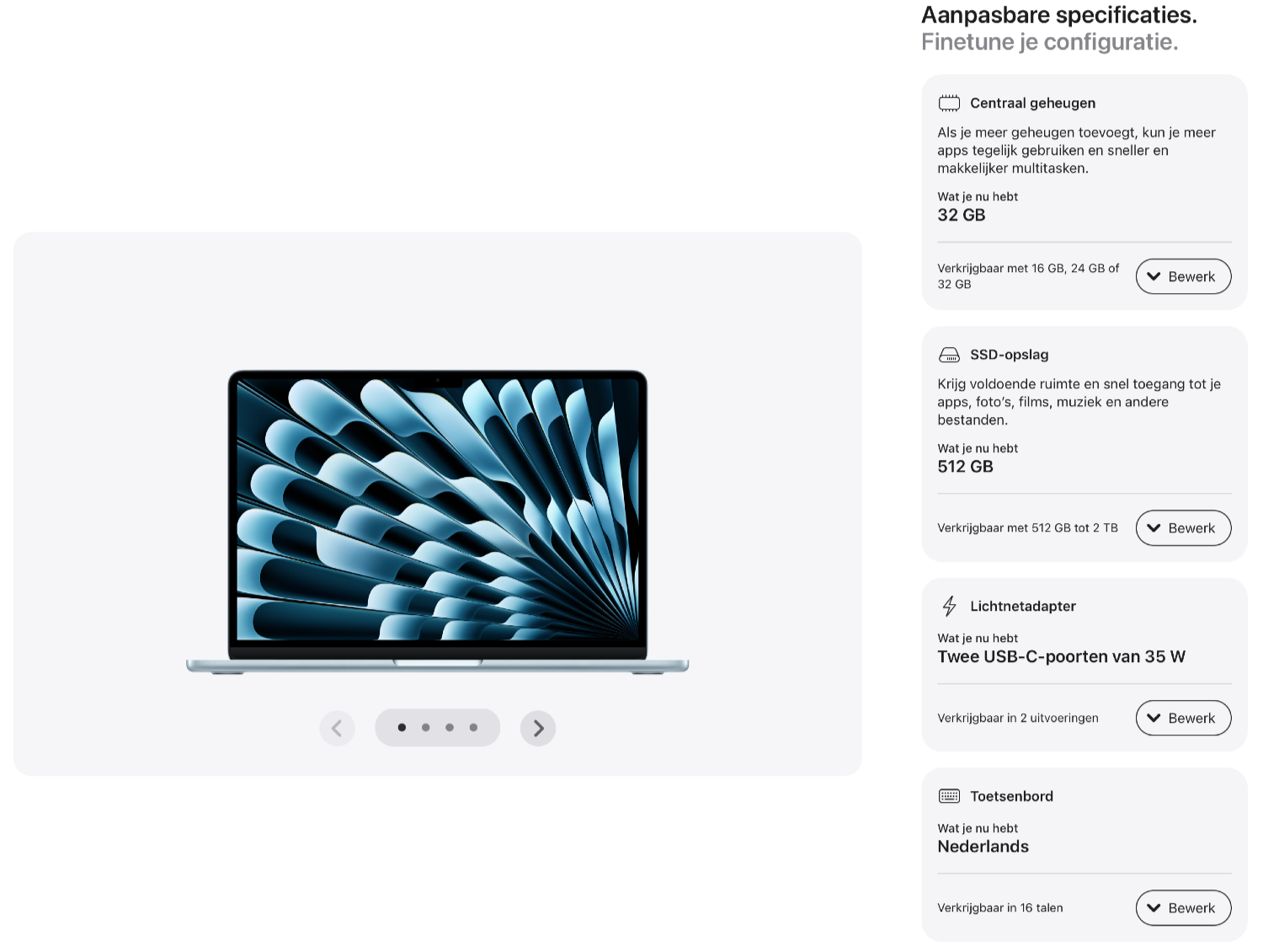 MacBook Air samenstellen bij Apple: opties kiezen