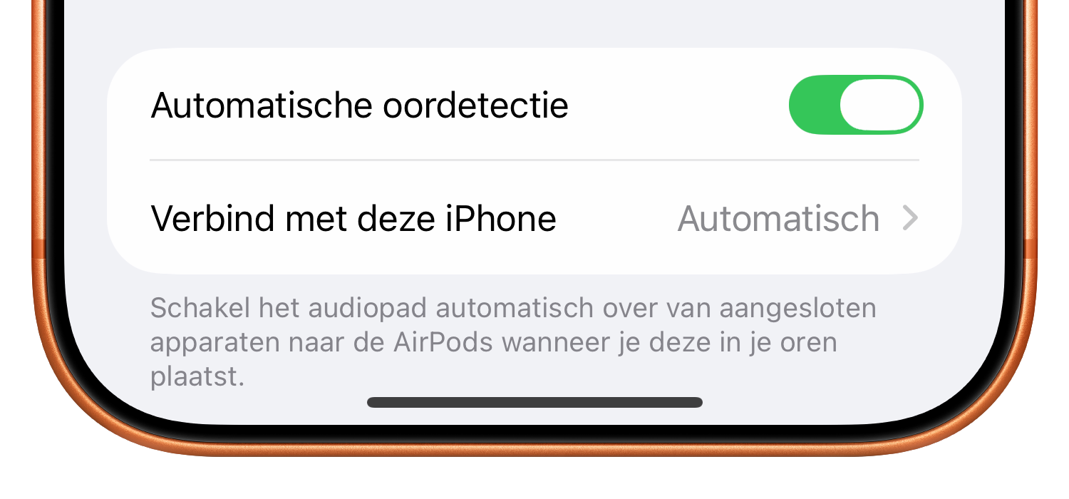 Automatische oordetectie AirPods Pro ingeschakeld