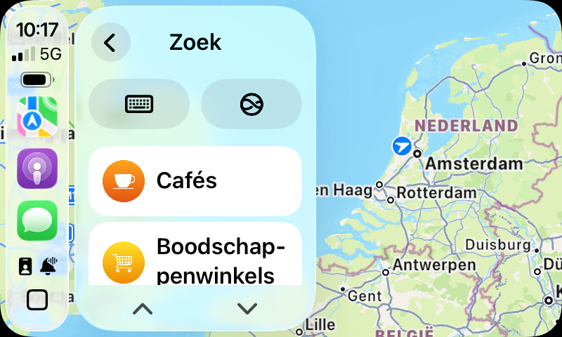 Zoeken naar een locatie in Apple Kaarten in CarPlay