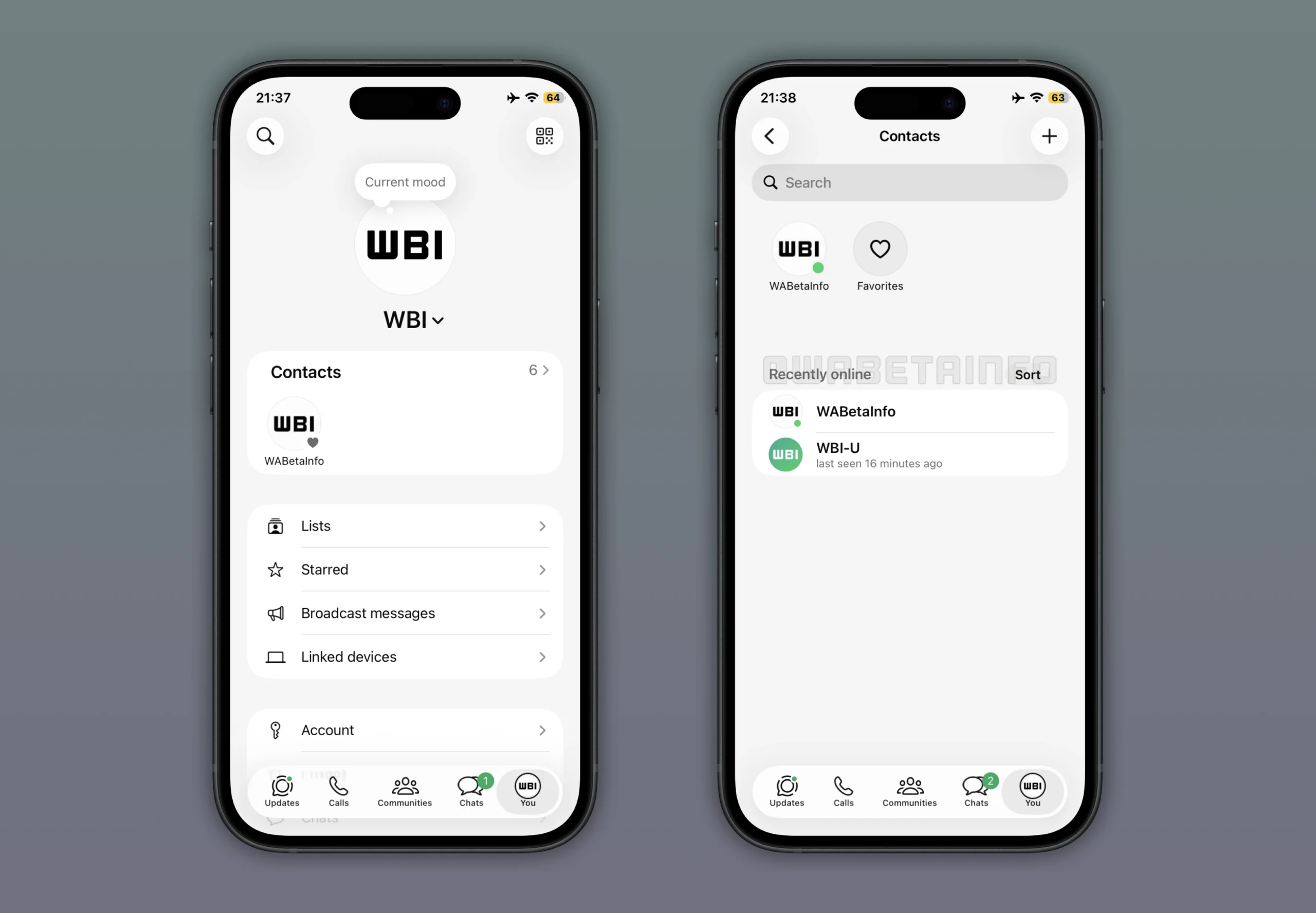 WhatsApp met overzicht van online contacten