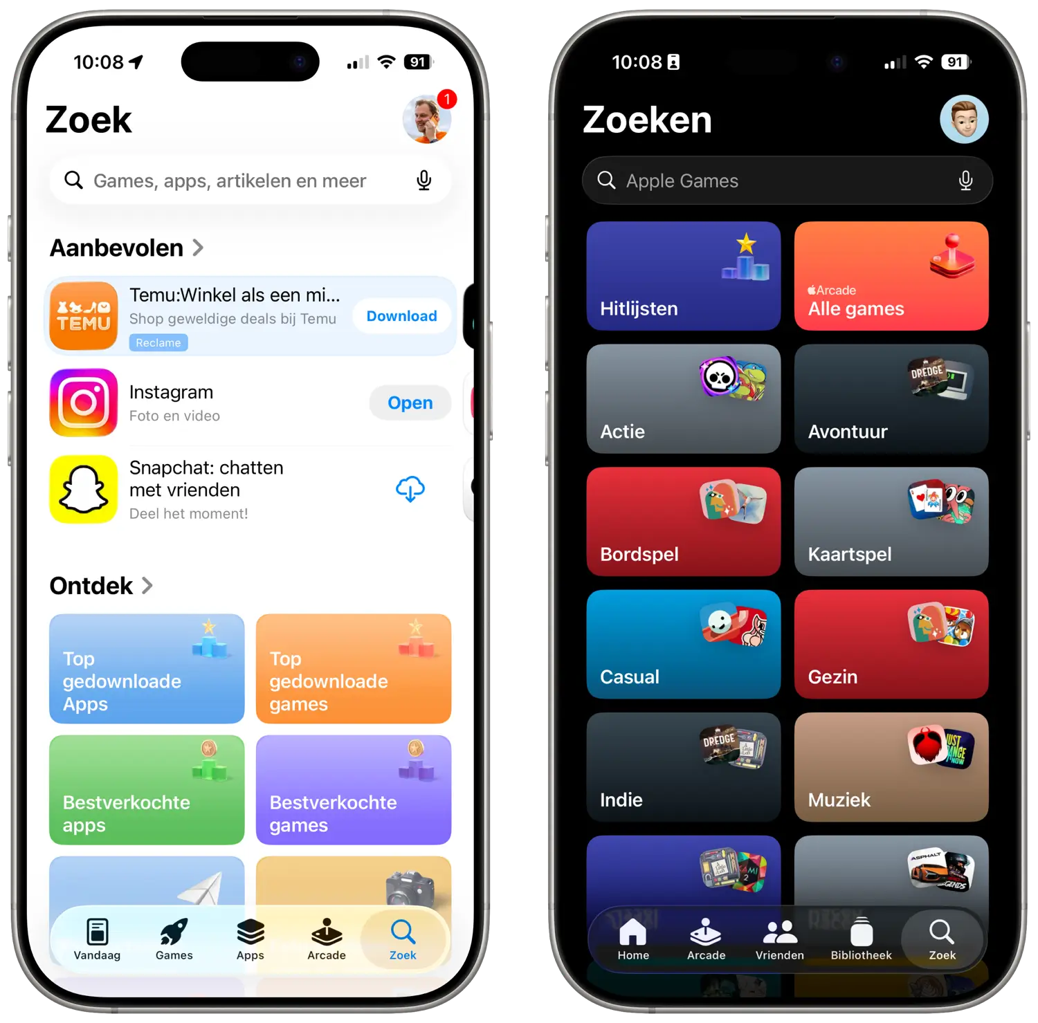Zoekknop in App Store en Games en in iOS 26.4