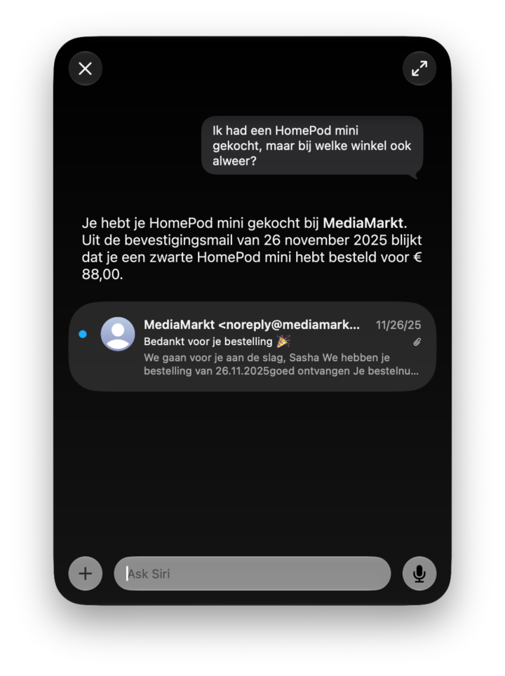 Siri AI op Mac: mail doorzoeken