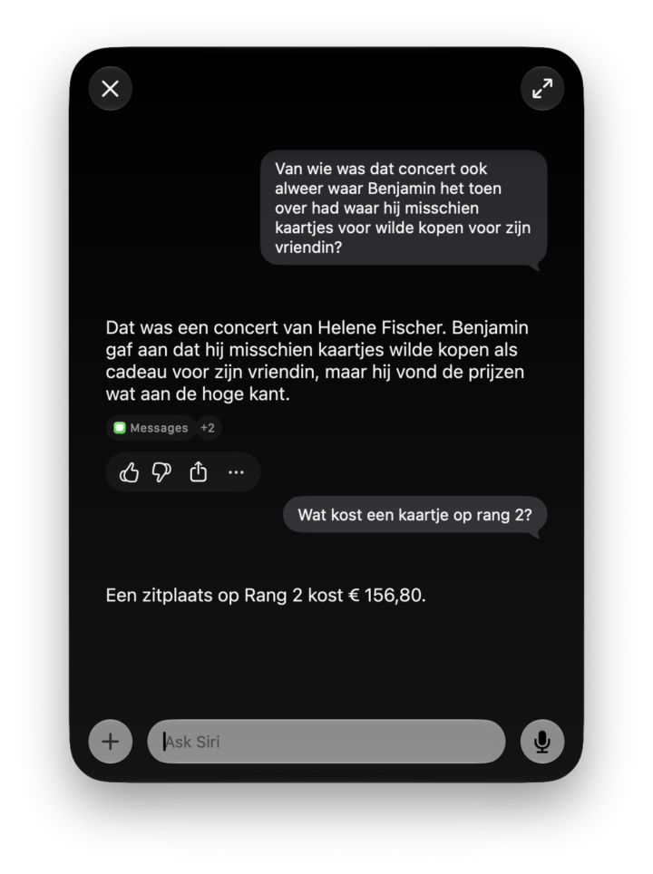 Siri AI op Mac: vragen naar besproken onderwerp in iMessage-gesprek