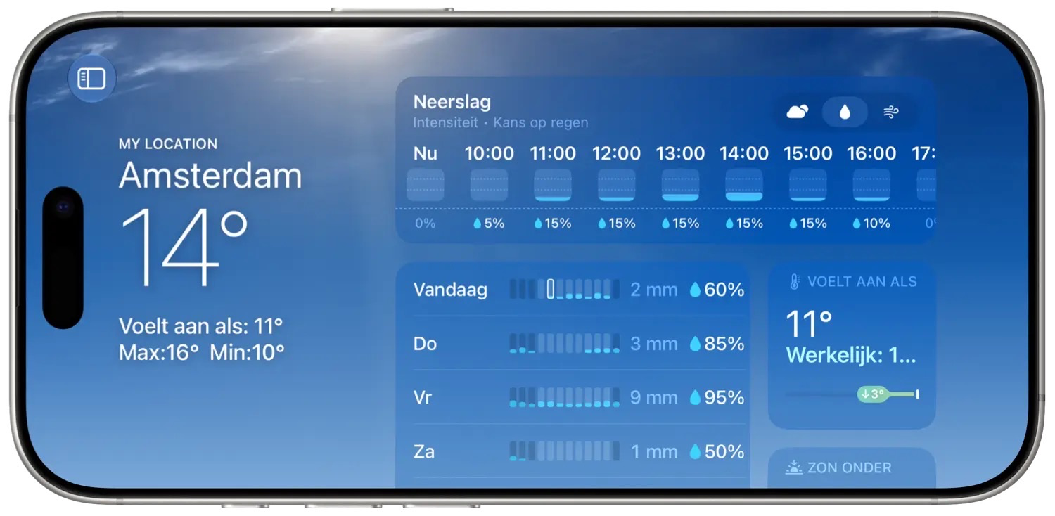 Horizontale weergave Weer-app iOS 27