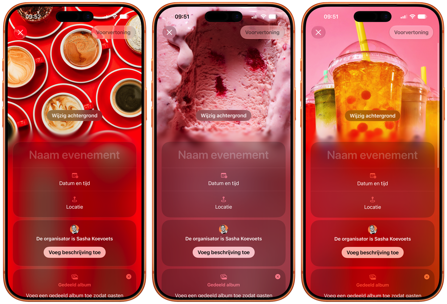 Nieuwe achtergronden Apple Uitnodigingen