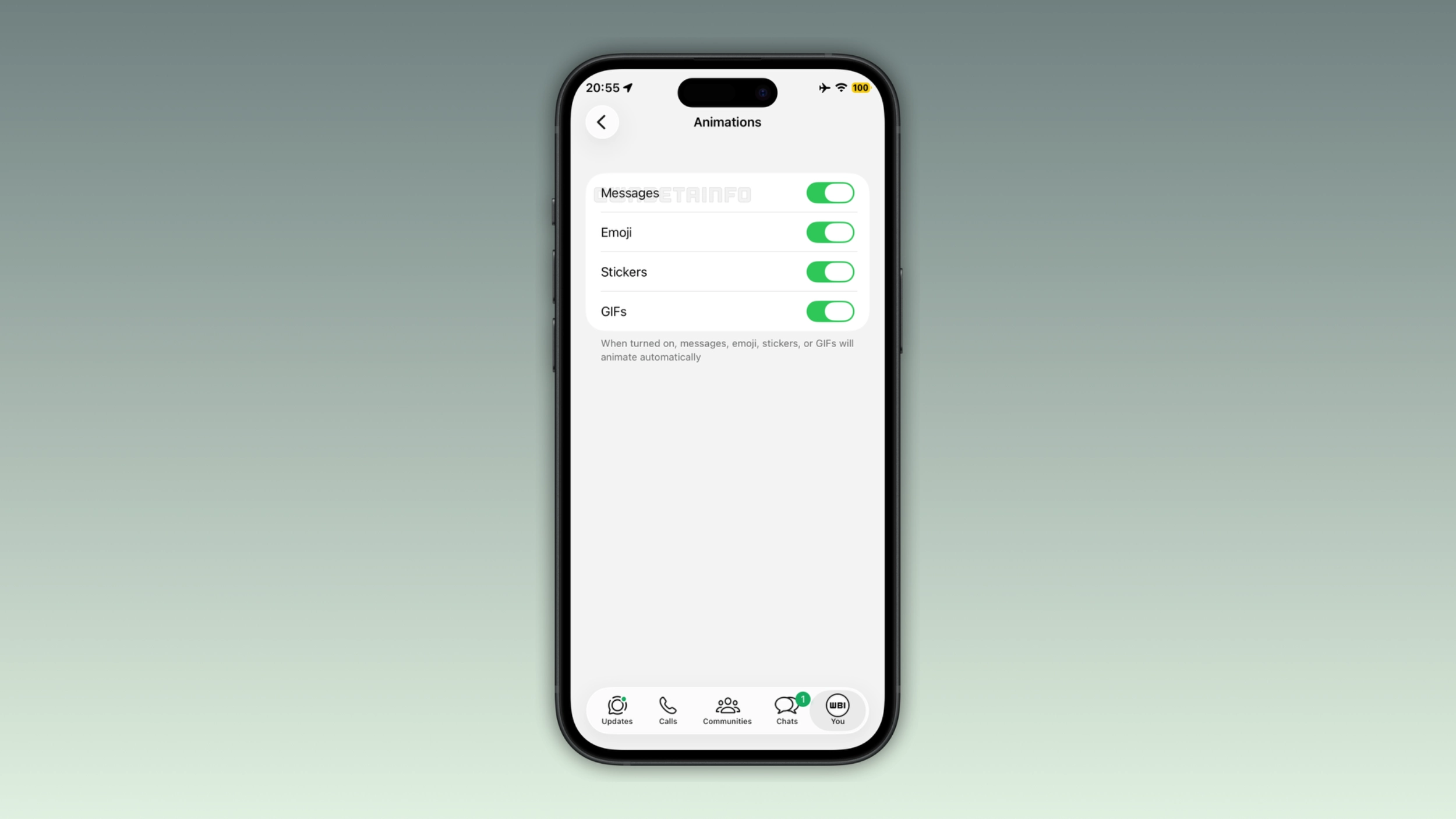 WhatsApp animatie-schakelaar