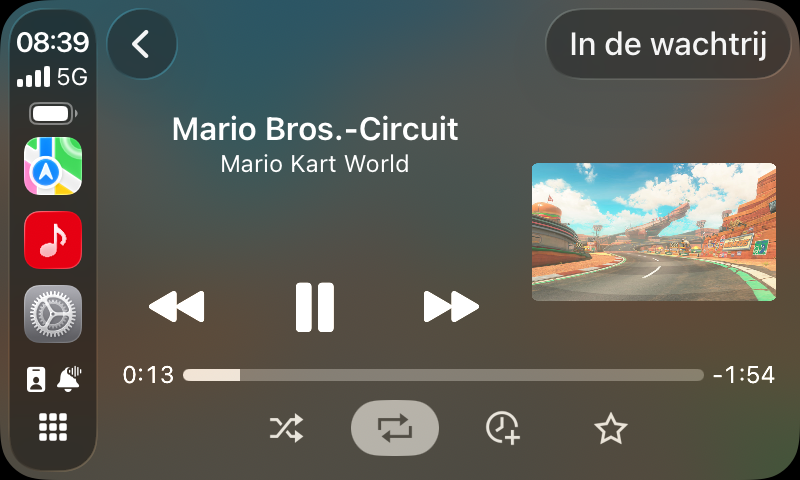 Huidige-scherm op Nintendo Music in CarPlay