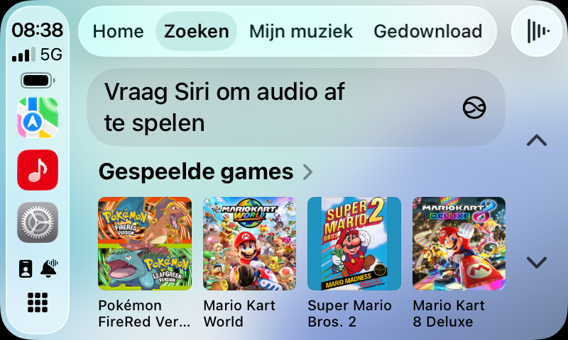 Zoeken-tabblad op Nintendo Music in CarPlay